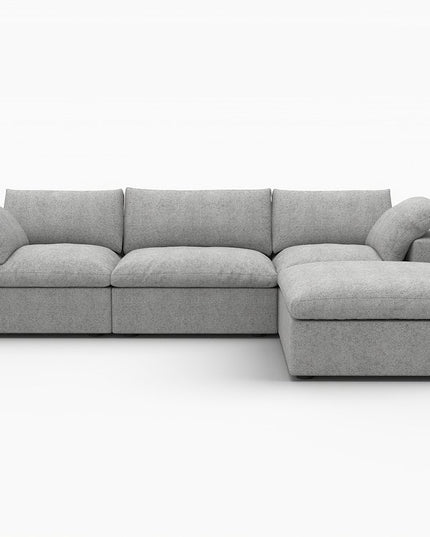 120" Light Gray Linen Blend Modular Wood Sofa With Ottoman And Storage