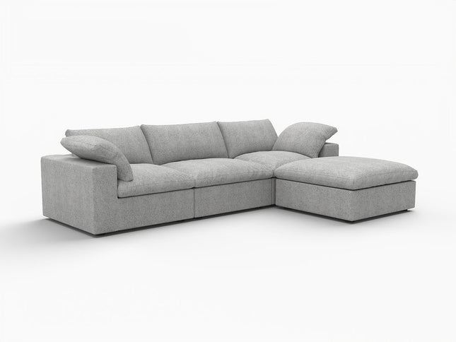 120" Light Gray Linen Blend Modular Wood Sofa With Ottoman And Storage