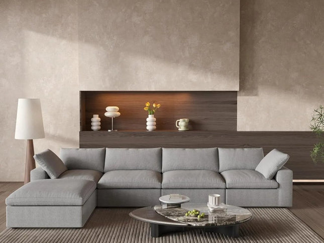 160" Light Gray Linen Blend Modular Sofa With Ottoman And Storage