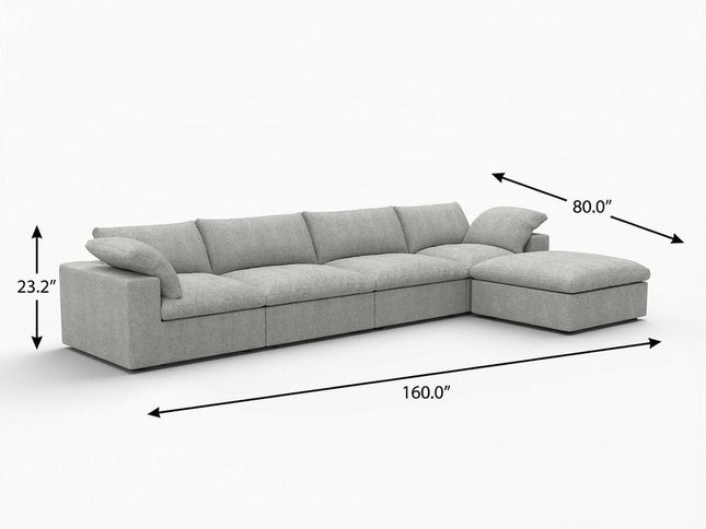 160" Light Gray Linen Blend Modular Sofa With Ottoman And Storage