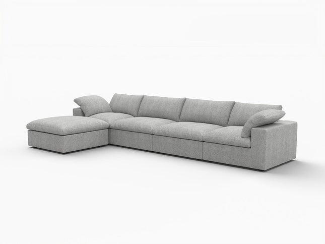 160" Light Gray Linen Blend Modular Sofa With Ottoman And Storage