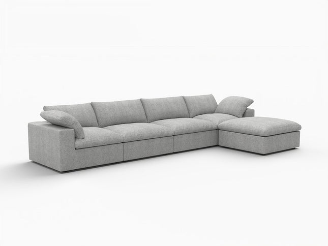 160" Light Gray Linen Blend Modular Sofa With Ottoman And Storage