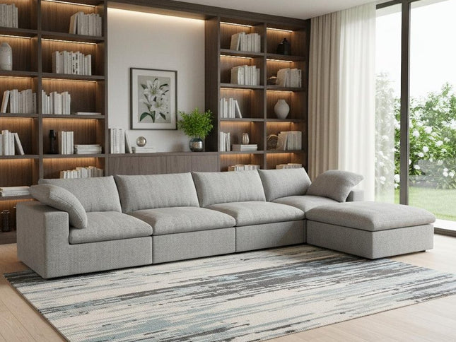 160" Light Gray Linen Blend Modular Sofa With Ottoman And Storage