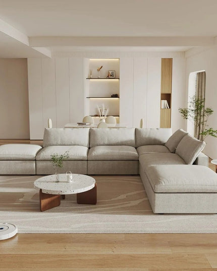 Khaki Linen Blend Modular L Shaped Six Piece Corner Sectional