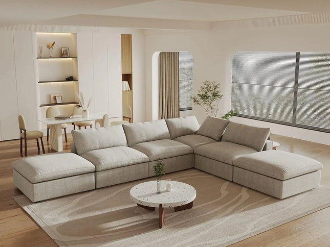 Khaki Linen Blend Modular L Shaped Six Piece Corner Sectional