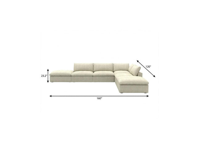 160" Khaki Linen Blend Modular Wood Sofa With Ottoman And Storage