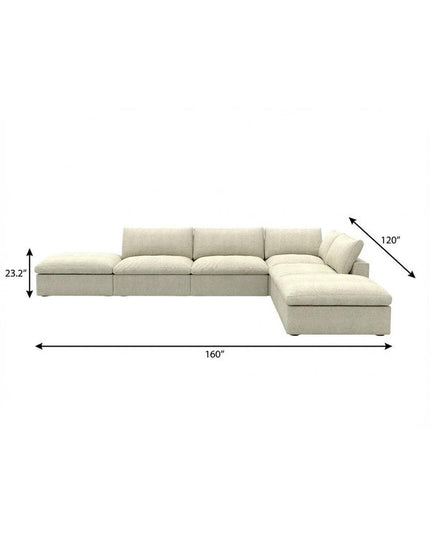 160" Khaki Linen Blend Modular Wood Sofa With Ottoman And Storage