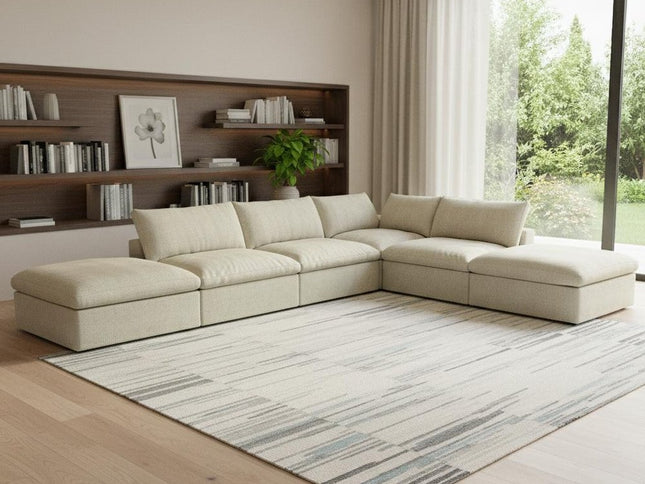 160" Khaki Linen Blend Modular Wood Sofa With Ottoman And Storage