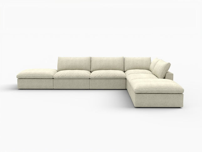 160" Khaki Linen Blend Modular Wood Sofa With Ottoman And Storage