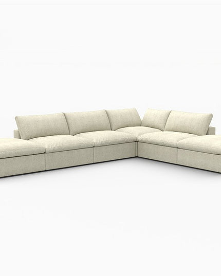 160" Khaki Linen Blend Modular Wood Sofa With Ottoman And Storage