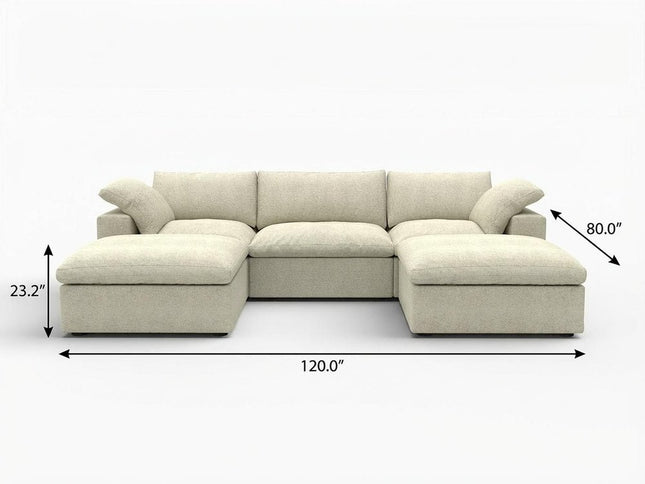120" Khaki Linen Blend Modular Wood Sofa With Ottoman And Storage