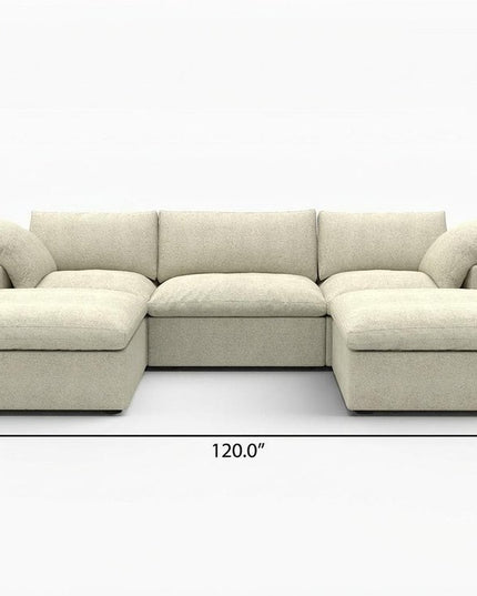 120" Khaki Linen Blend Modular Wood Sofa With Ottoman And Storage