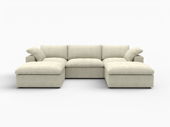 Khaki Linen Blend Modular U Shaped Five Piece Corner Sectional
