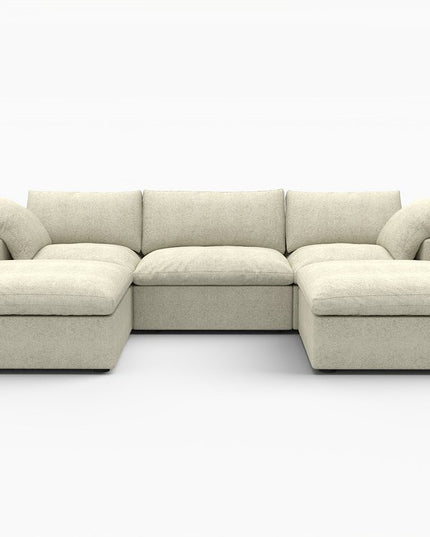 Khaki Linen Blend Modular U Shaped Five Piece Corner Sectional