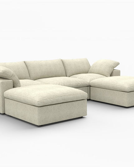 120" Khaki Linen Blend Modular Wood Sofa With Ottoman And Storage