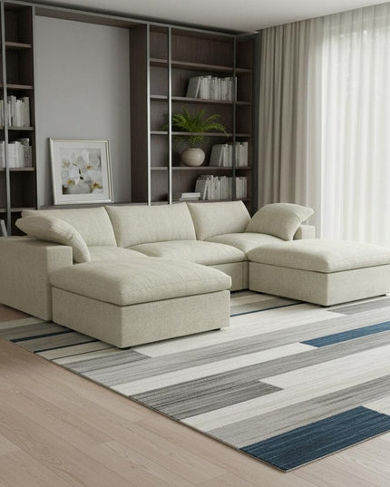 Khaki Linen Blend Modular U Shaped Five Piece Corner Sectional