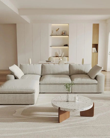 120" Khaki Linen Blend Modular Wood Sofa With Ottoman And Storage