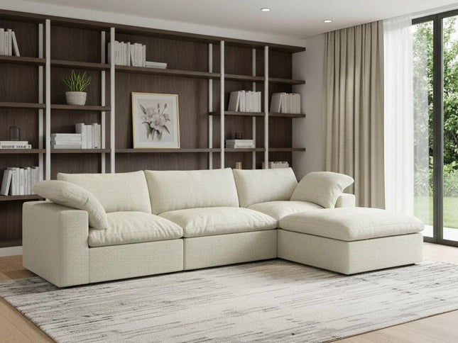 120" Khaki Linen Blend Modular Wood Sofa With Ottoman And Storage