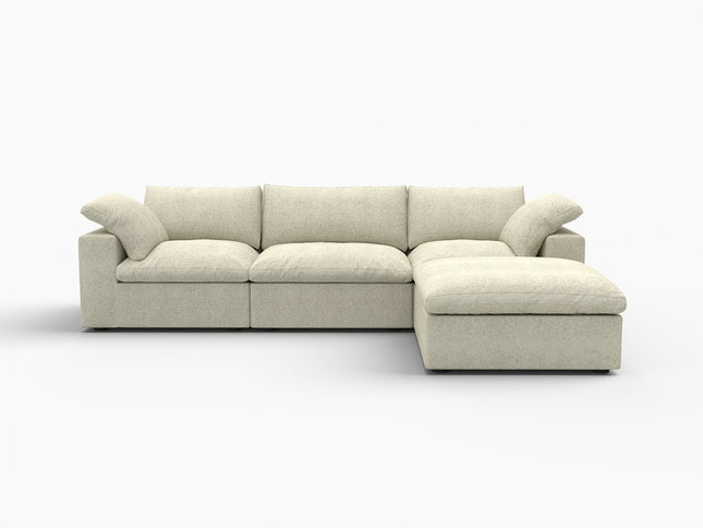 120" Khaki Linen Blend Modular Wood Sofa With Ottoman And Storage