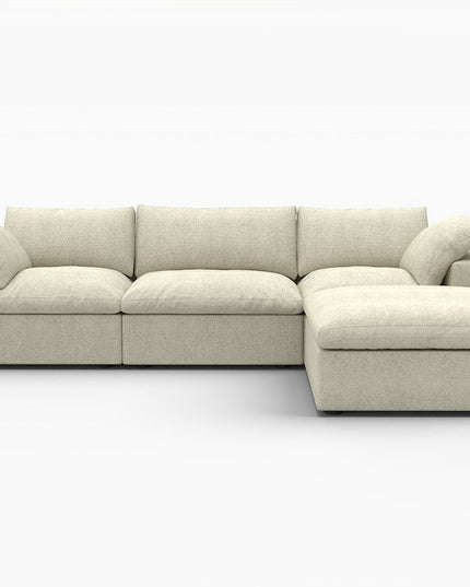 120" Khaki Linen Blend Modular Wood Sofa With Ottoman And Storage