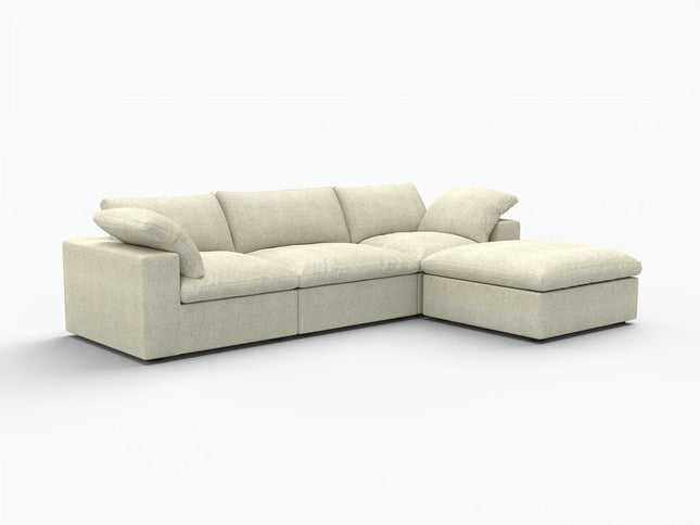 120" Khaki Linen Blend Modular Wood Sofa With Ottoman And Storage