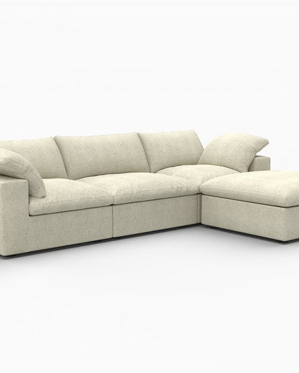 120" Khaki Linen Blend Modular Wood Sofa With Ottoman And Storage