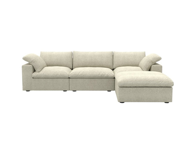 120" Khaki Linen Blend Modular Wood Sofa With Ottoman And Storage