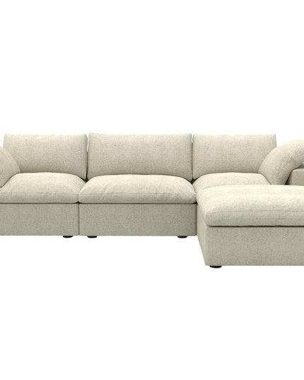 120" Khaki Linen Blend Modular Wood Sofa With Ottoman And Storage