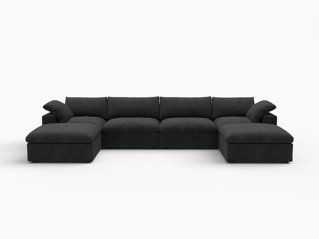 160" Black Linen Blend Modular Wood Sofa With Ottoman And Storage
