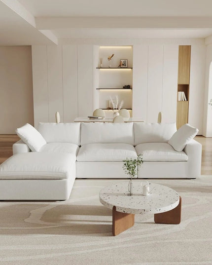120" White Linen Blend Modular Wood Sofa With Ottoman And Storage