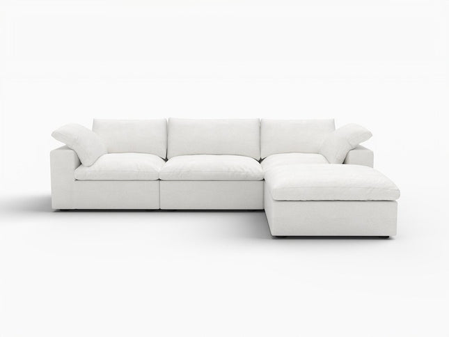 120" White Linen Blend Modular Wood Sofa With Ottoman And Storage