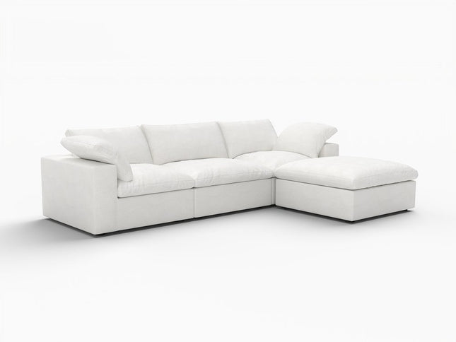120" White Linen Blend Modular Wood Sofa With Ottoman And Storage