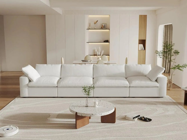 160" White Linen Blend Modular Sofa