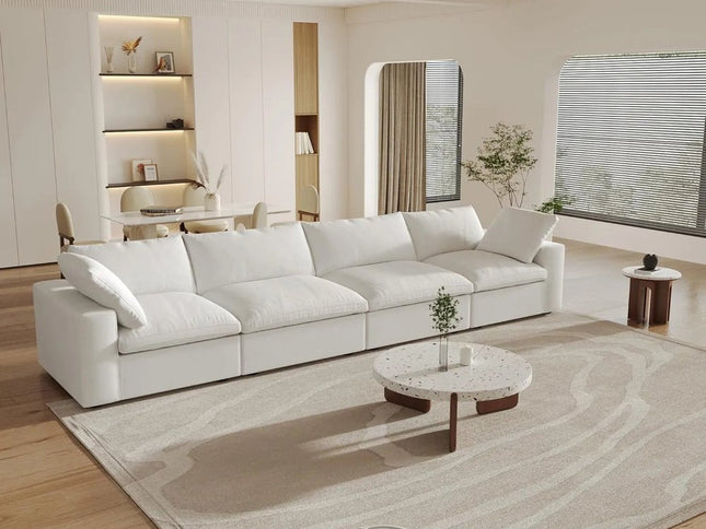 160" White Linen Blend Modular Sofa