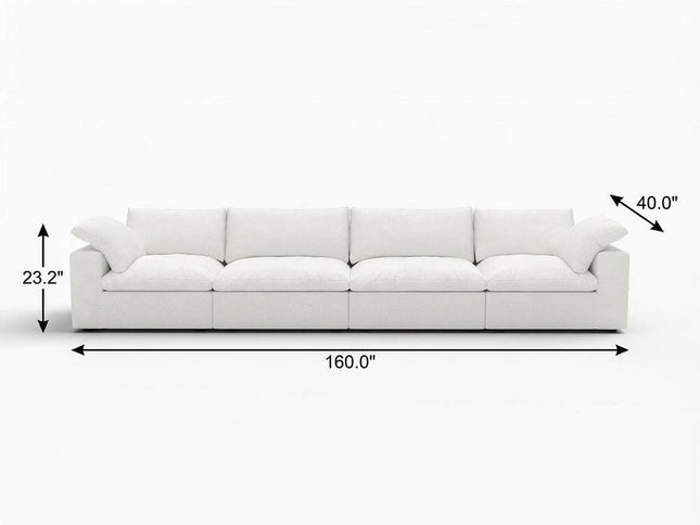 160" White Linen Blend Modular Sofa