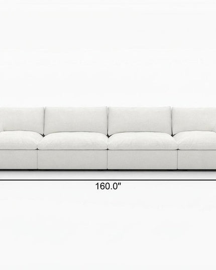 160" White Linen Blend Modular Sofa