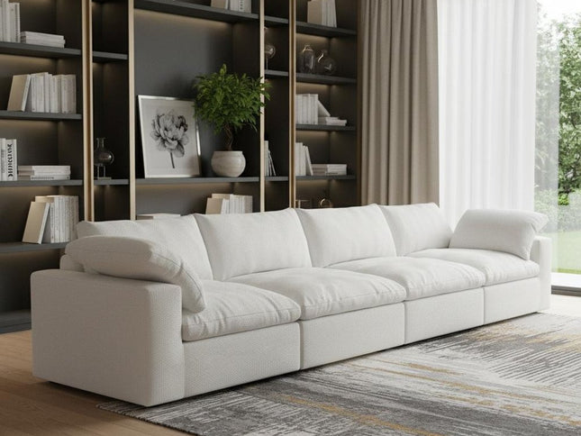 160" White Linen Blend Modular Wood Sofa