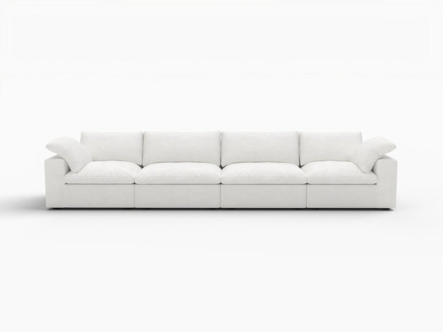 160" White Linen Blend Modular Wood Sofa
