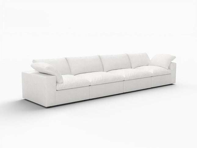 160" White Linen Blend Modular Wood Sofa