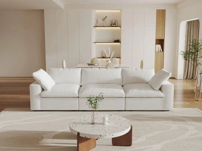 120" White Linen Blend Modular Sofa And Storage