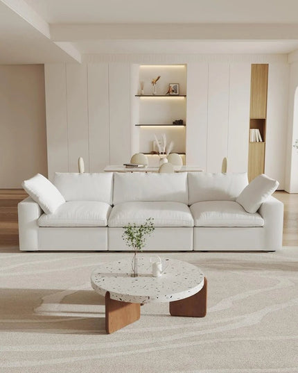 120" White Linen Blend Modular Sofa And Storage
