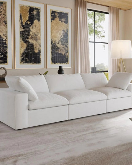 120" White Linen Blend Modular Sofa And Storage