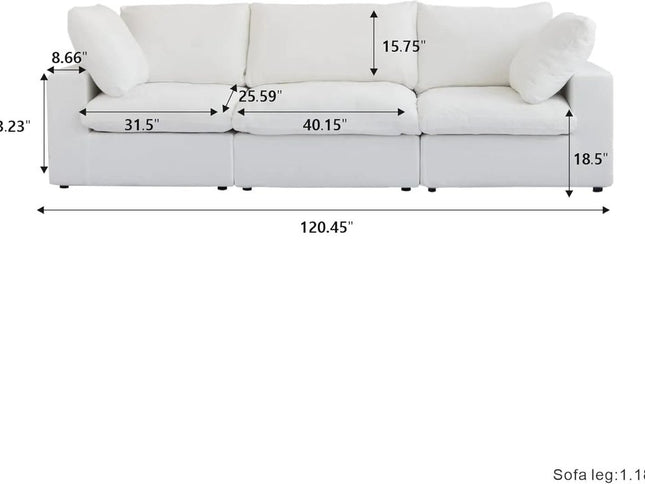 120" White Linen Blend Modular Sofa And Storage