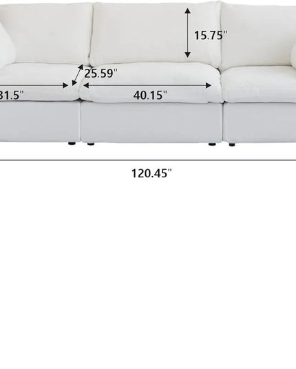 120" White Linen Blend Modular Sofa And Storage