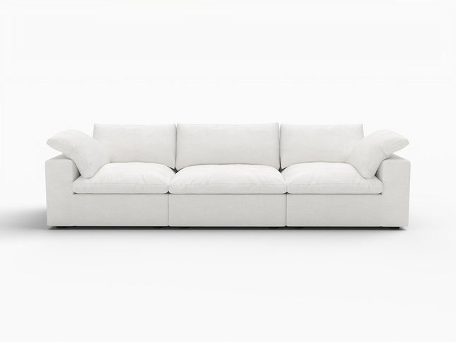 120" White Linen Blend Modular Wood Sofa