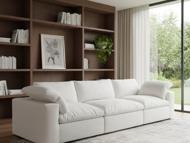 120" White Linen Blend Modular Sofa And Storage