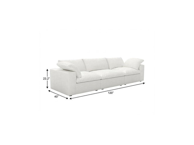 120" White Linen Blend Modular Wood Sofa