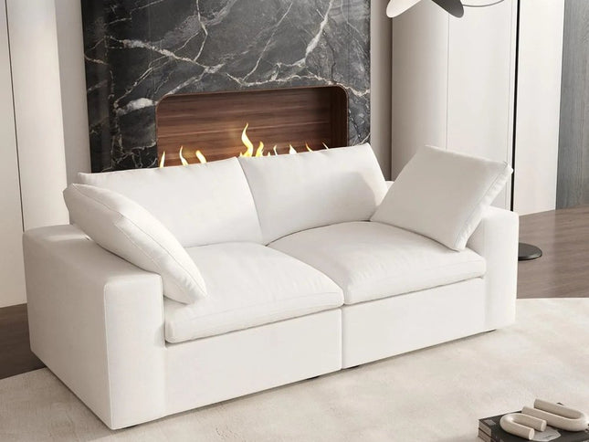 80" White Linen Blend Modular Wood Sofa