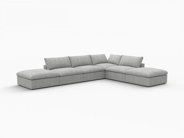 160" Light Gray Linen Blend Modular Wood Sofa With Ottoman And Storage