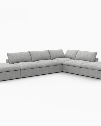 160" Light Gray Linen Blend Modular Sofa With Ottoman And Storage